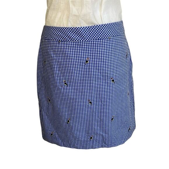 Talbots Sz 8P Blue Gingham Toucan Bird Embroidered Mini Skirt Preppy Fitted - Picture 3 of 16